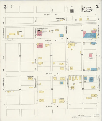 Sanborn Fire Insurance Map from Saint Cloud, Osceola County, Florida (1924), Sheet #0002 - Historic Sanborn Fire Insurance Map Print, vintage old map wall art, antique decor, genealogy gift, Florida Florida map