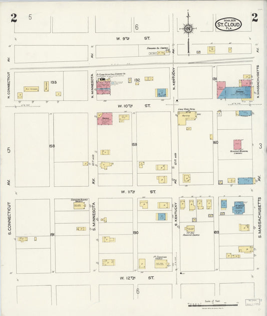 Sanborn Fire Insurance Map from Saint Cloud, Osceola County, Florida (1924), Sheet #0002 - Historic Sanborn Fire Insurance Map Print, vintage old map wall art, antique decor, genealogy gift, Florida Florida map