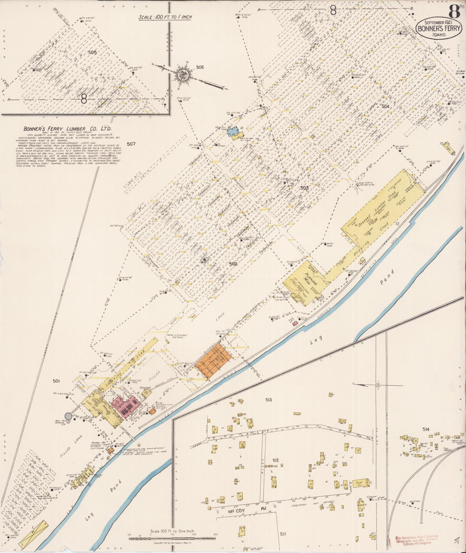 Sanborn Fire Insurance Map from Bonners Ferry, Boundary County, Idaho (1921), Sheet #0008 - Historic Sanborn Fire Insurance Map Print, vintage old map wall art, antique decor, genealogy gift, Idaho Idaho map