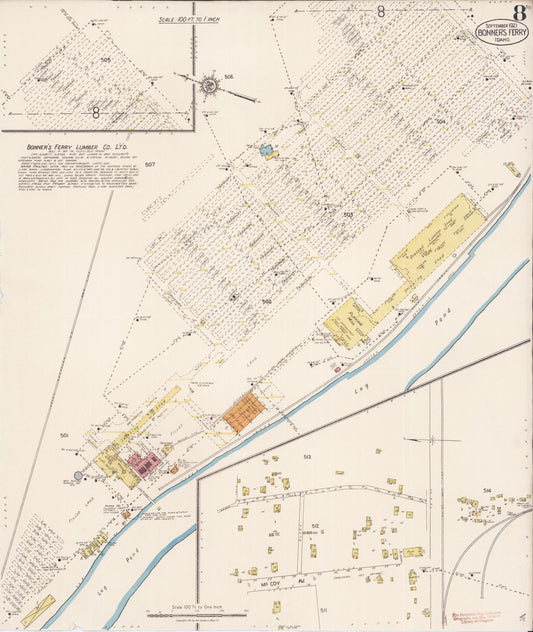 Sanborn Fire Insurance Map from Bonners Ferry, Boundary County, Idaho (1921), Sheet #0008 - Historic Sanborn Fire Insurance Map Print, vintage old map wall art, antique decor, genealogy gift, Idaho Idaho map