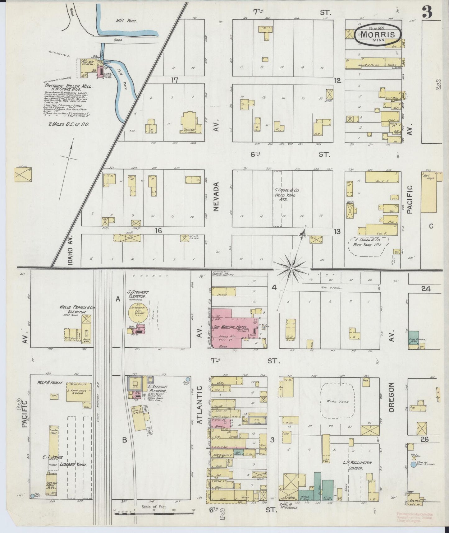 Sanborn Fire Insurance Map from Morris, Stevens County, Minnesota (1892), Sheet #0003 - Historic Sanborn Fire Insurance Map Print, vintage old map wall art, antique decor, genealogy gift, Minnesota Minnesota map