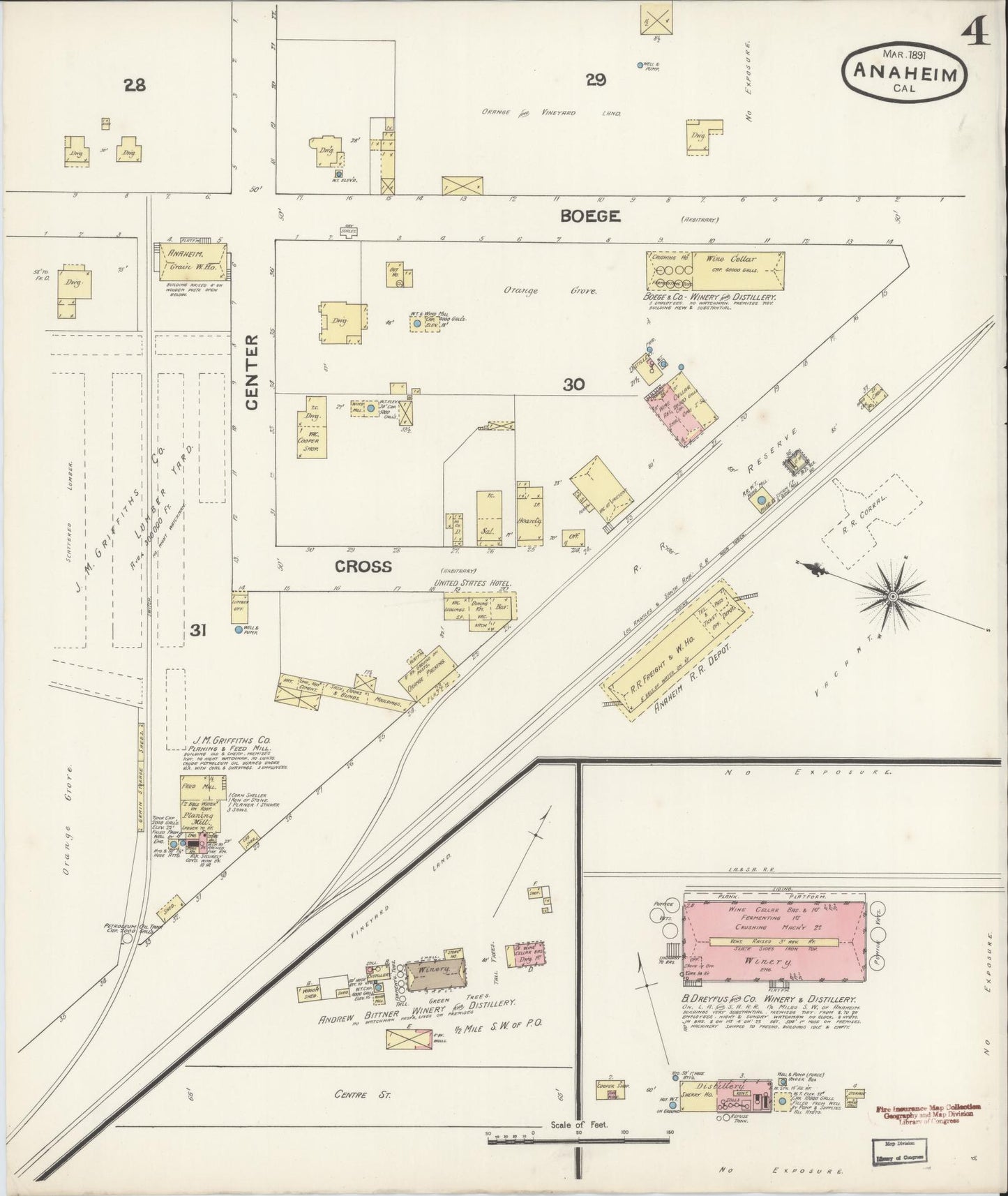 Sanborn Fire Insurance Map from Anaheim, Orange County, California (1891), Sheet #0004 - Historic Sanborn Fire Insurance Map Print, vintage old map wall art, antique decor, genealogy gift, California California map