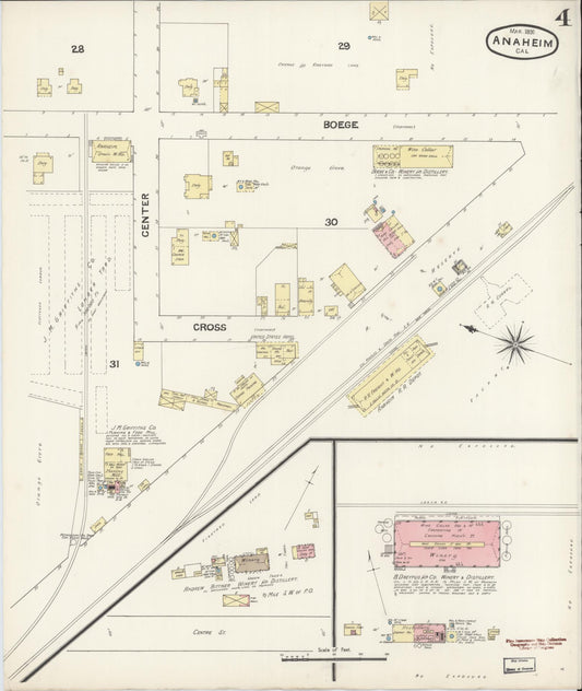 Sanborn Fire Insurance Map from Anaheim, Orange County, California (1891), Sheet #0004 - Historic Sanborn Fire Insurance Map Print, vintage old map wall art, antique decor, genealogy gift, California California map