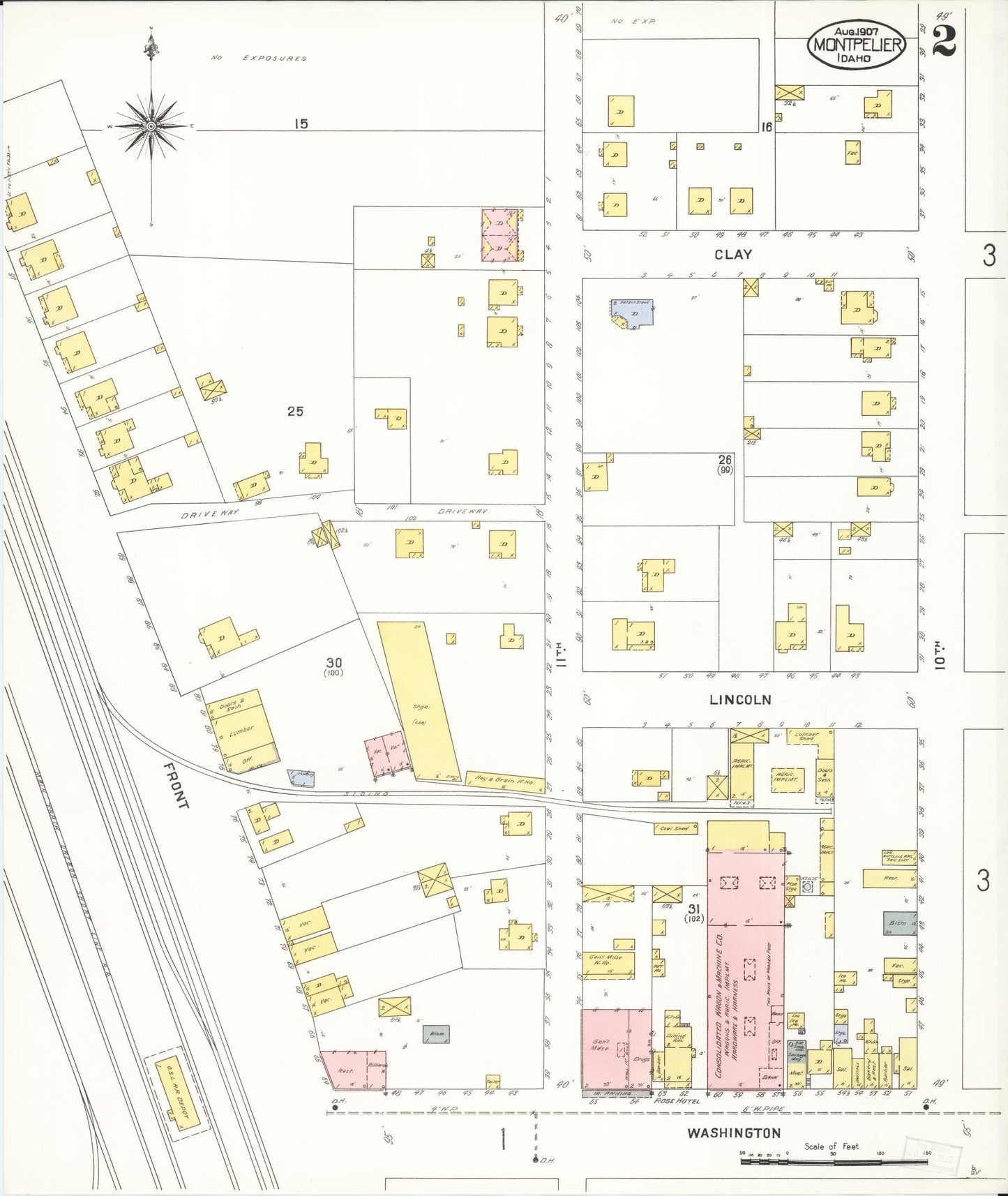 Sanborn Fire Insurance Map from Montpelier, Bear Lake County, Idaho (1907), Sheet #0002 - Complete Map Set gallery image, historic Sanborn map, vintage wall art, Idaho Idaho