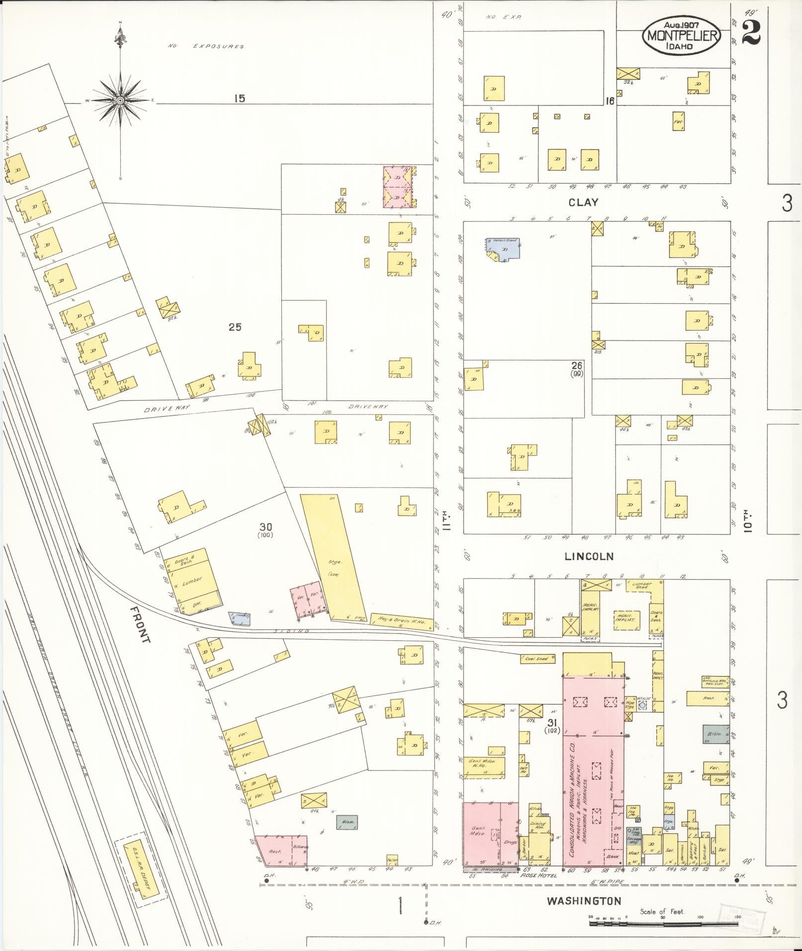 Sanborn Fire Insurance Map from Montpelier, Bear Lake County, Idaho (1907), Sheet #0002 - Complete Map Set gallery image, historic Sanborn map, vintage wall art, Idaho Idaho