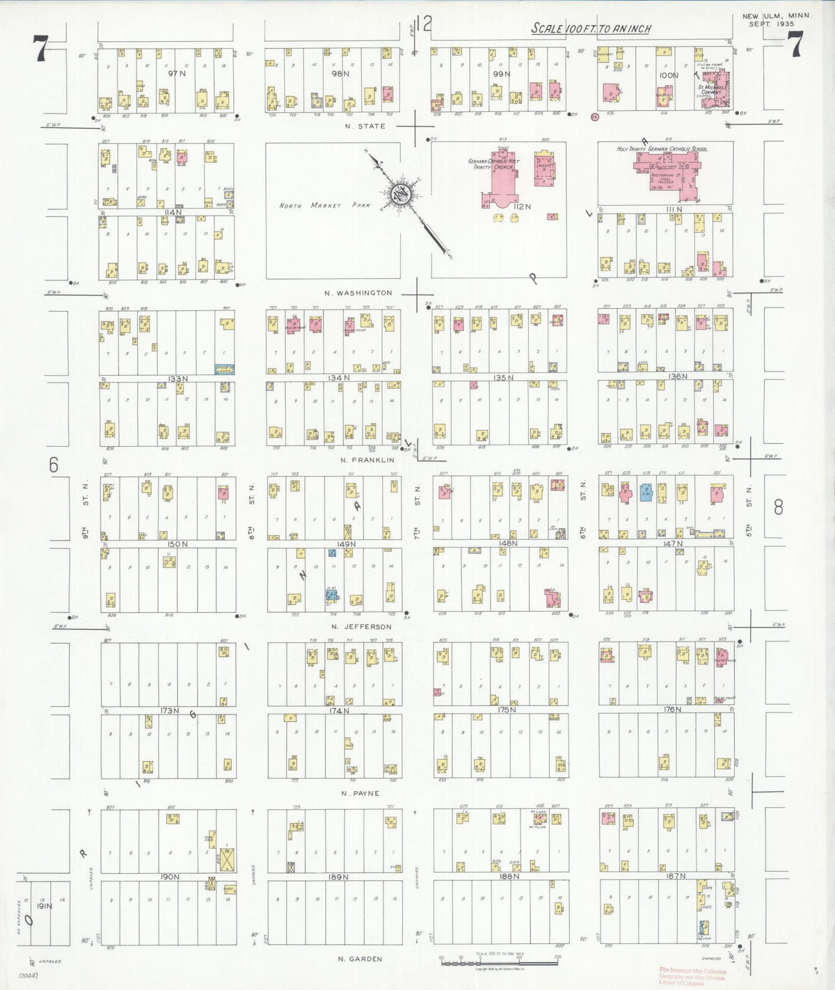 Sanborn Fire Insurance Map from New Ulm, Brown County, Minnesota (1935), Sheet #0007 - Complete Map Set gallery image, historic Sanborn map, vintage wall art, Minnesota Minnesota