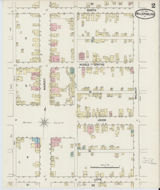 Sanborn Fire Insurance Map from Millersburg, Dauphin County, Pennsylvania (1890), Sheet #0002 - Historic Sanborn Fire Insurance Map Print, vintage old map wall art, antique decor, genealogy gift, Pennsylvania Pennsylvania map