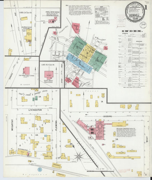 Sanborn Fire Insurance Map from Howell, Livingston County, Michigan (1899), Sheet #0001 - Historic Sanborn Fire Insurance Map Print, vintage old map wall art, antique decor, genealogy gift, Michigan Michigan map