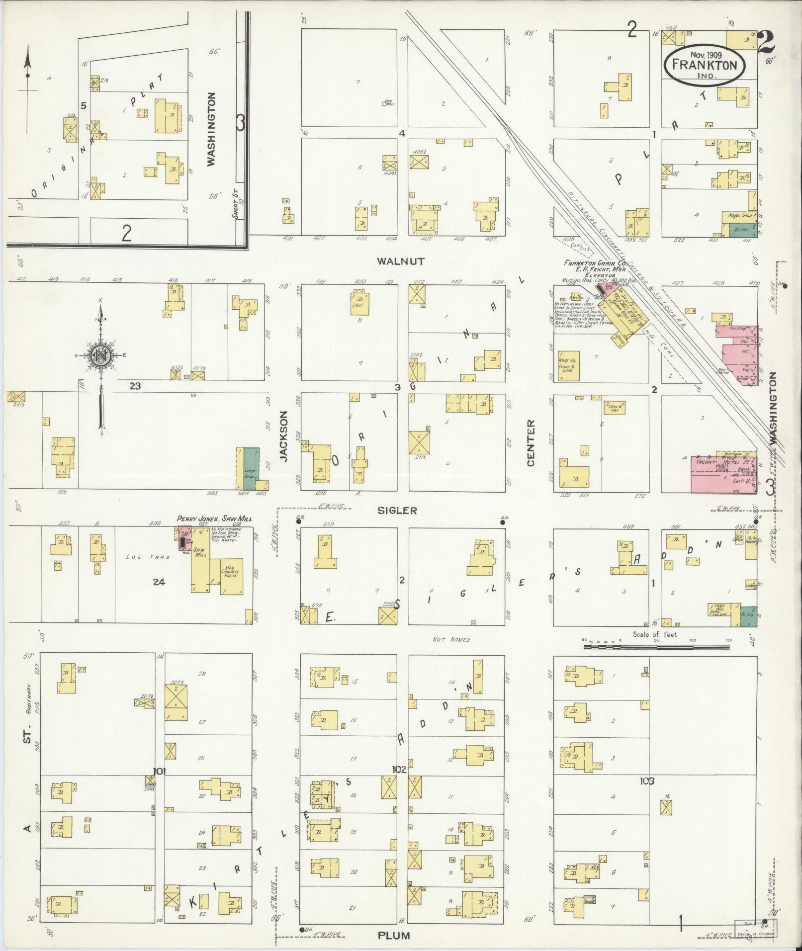 Sanborn Fire Insurance Map from Frankton, Madison County, Indiana (1909), Sheet #0002 - Complete Map Set gallery image, historic Sanborn map, vintage wall art, Indiana Indiana