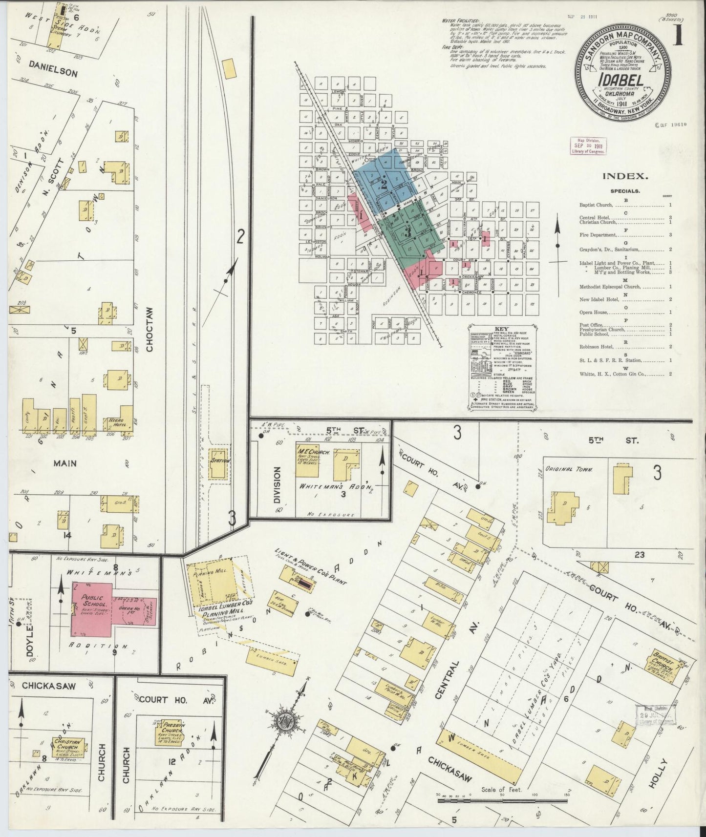 Sanborn Fire Insurance Map from Idabel, McCurtain County, Oklahoma (1911), Sheet #0001 - Historic Sanborn Fire Insurance Map Print, vintage old map wall art, antique decor, genealogy gift, Oklahoma Oklahoma map