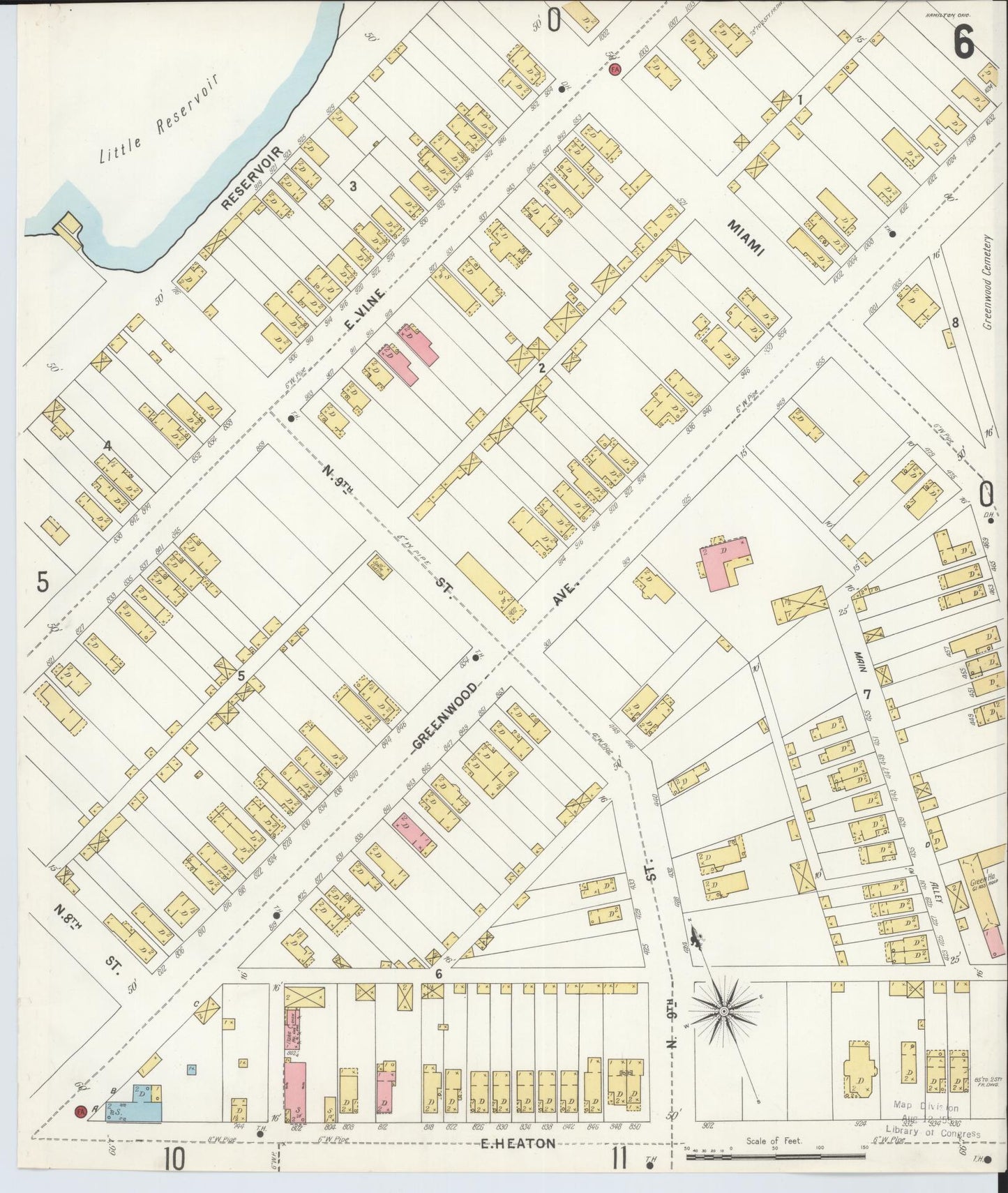 Sanborn Fire Insurance Map from Hamilton, Butler County, Ohio (1899), Sheet #0006 - Historic Sanborn Fire Insurance Map Print, vintage old map wall art, antique decor, genealogy gift, Ohio Ohio map