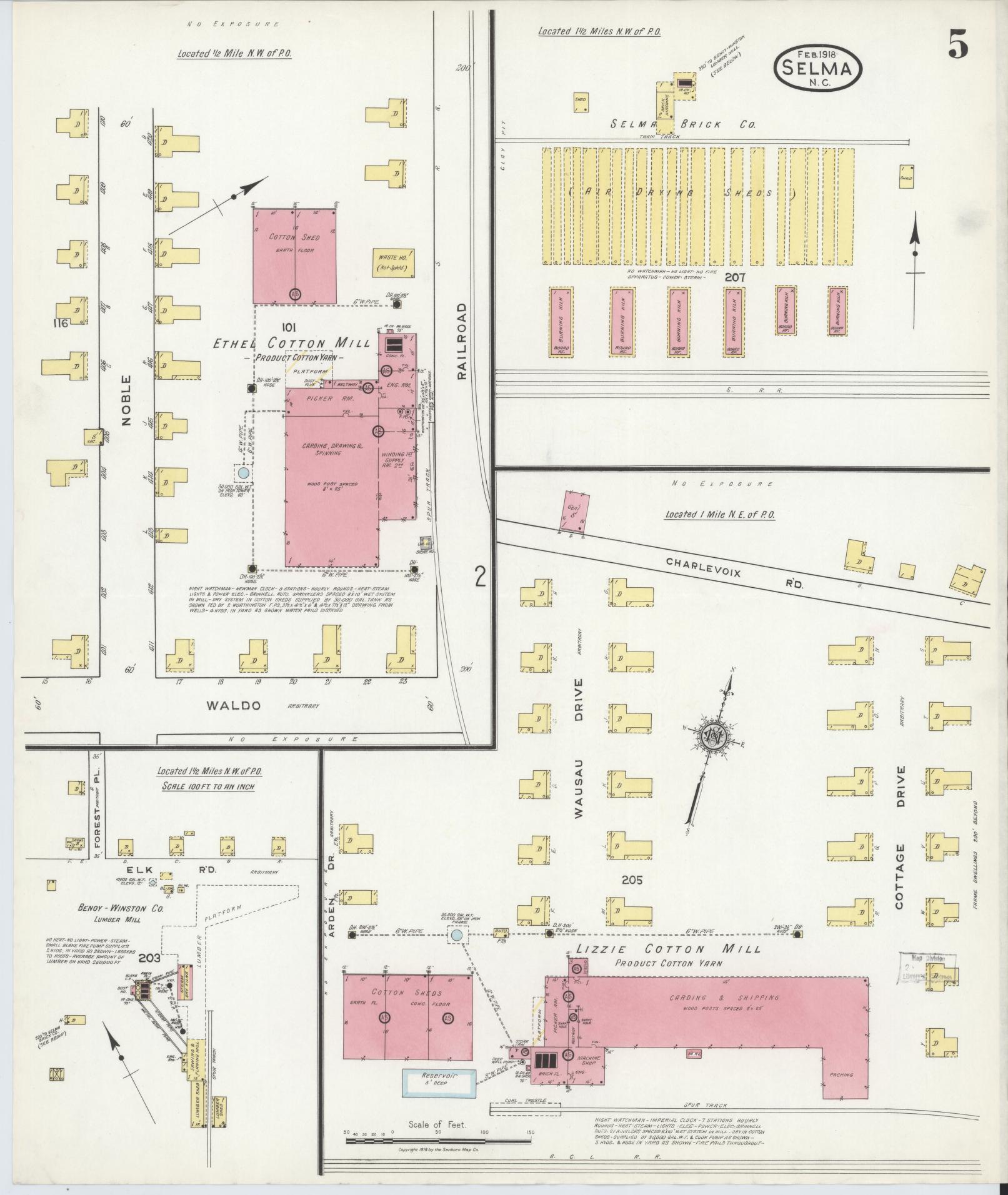 Sanborn Fire Insurance Map from Selma, Johnston County, North Carolina (1918), Sheet #0005 - Historic Sanborn Fire Insurance Map Print, vintage old map wall art, antique decor, genealogy gift, North Carolina North Carolina map