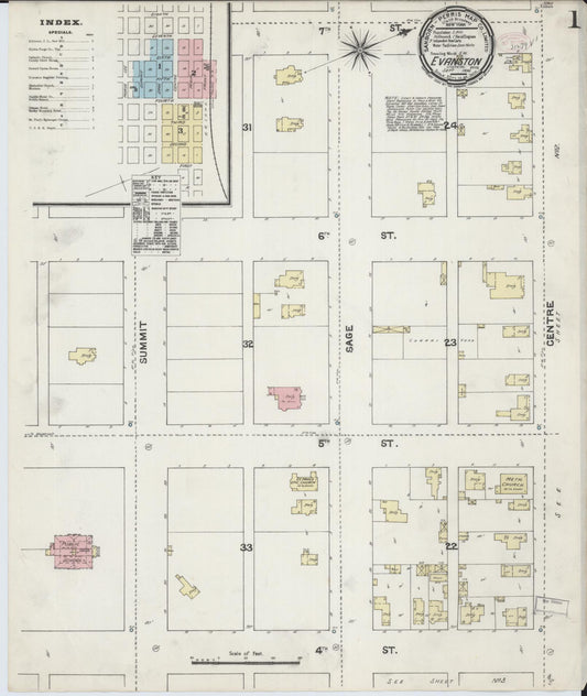 Sanborn Fire Insurance Map from Evanston, Uinta County, Wyoming (1890), Sheet #0001 - Complete Map Set gallery image, historic Sanborn map, vintage wall art, Wyoming Wyoming