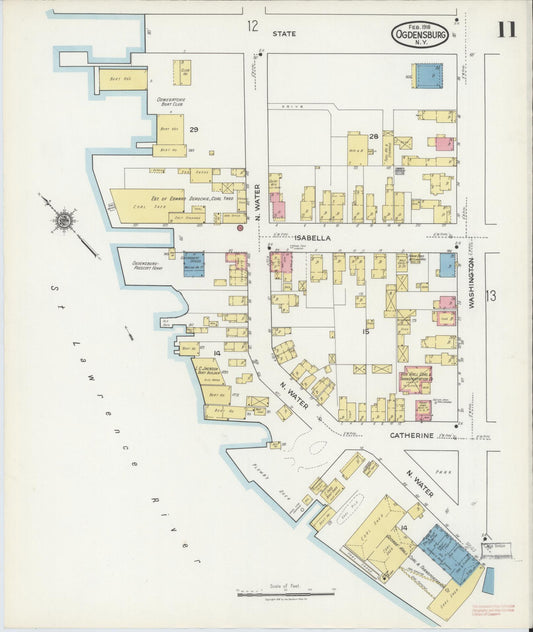 Sanborn Fire Insurance Map from Ogdensburg, St. Lawrence County, New York (1918), Sheet #0011 - Historic Sanborn Fire Insurance Map Print, vintage old map wall art, antique decor, genealogy gift, New York New York map