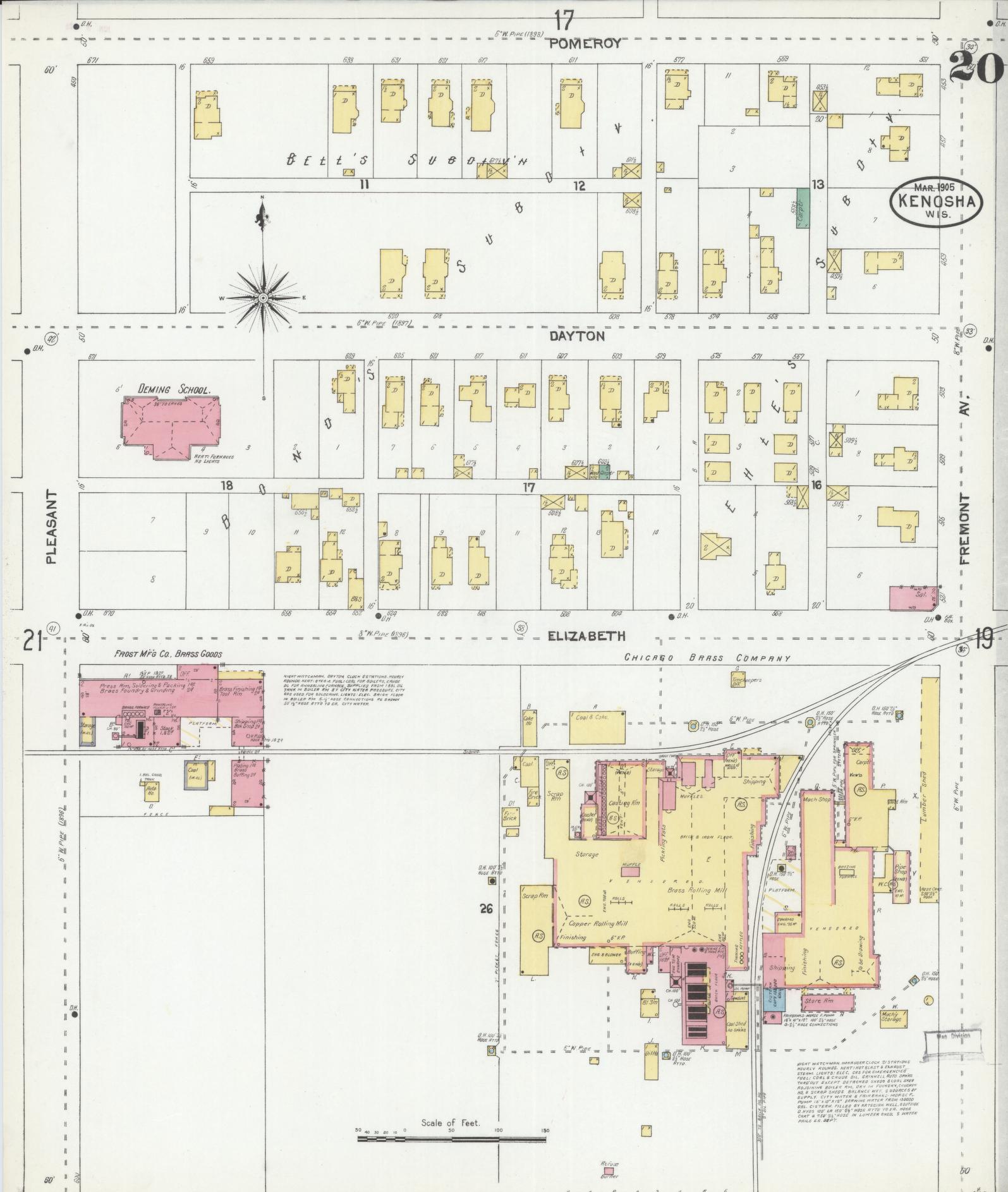 Sanborn Fire Insurance Map from Kenosha, Kenosha County, Wisconsin (1905), Sheet #0020 - Complete Map Set gallery image, historic Sanborn map, vintage wall art, Wisconsin Wisconsin