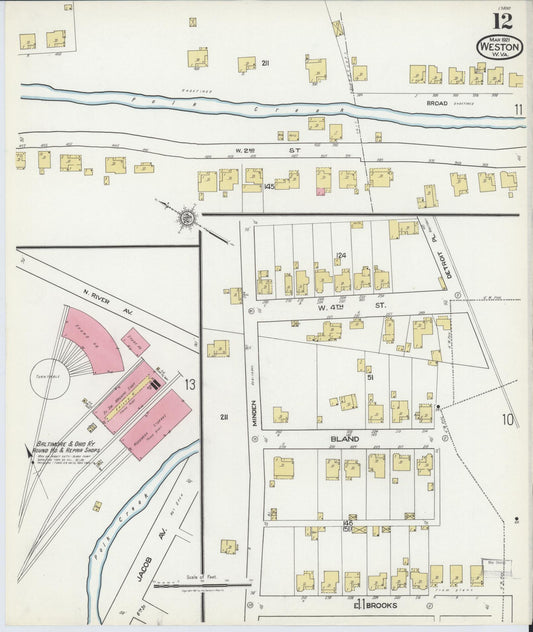 Sanborn Fire Insurance Map from Weston, Lewis County, West Virginia (1921), Sheet #0012 - Historic Sanborn Fire Insurance Map Print, vintage old map wall art, antique decor, genealogy gift, West Virginia West Virginia map