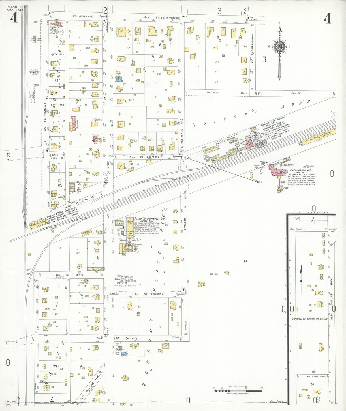 Sanborn Fire Insurance Map from Plano, Collin County, Texas (1949), Sheet #0004 - Complete Map Set gallery image, historic Sanborn map, vintage wall art, Texas Texas