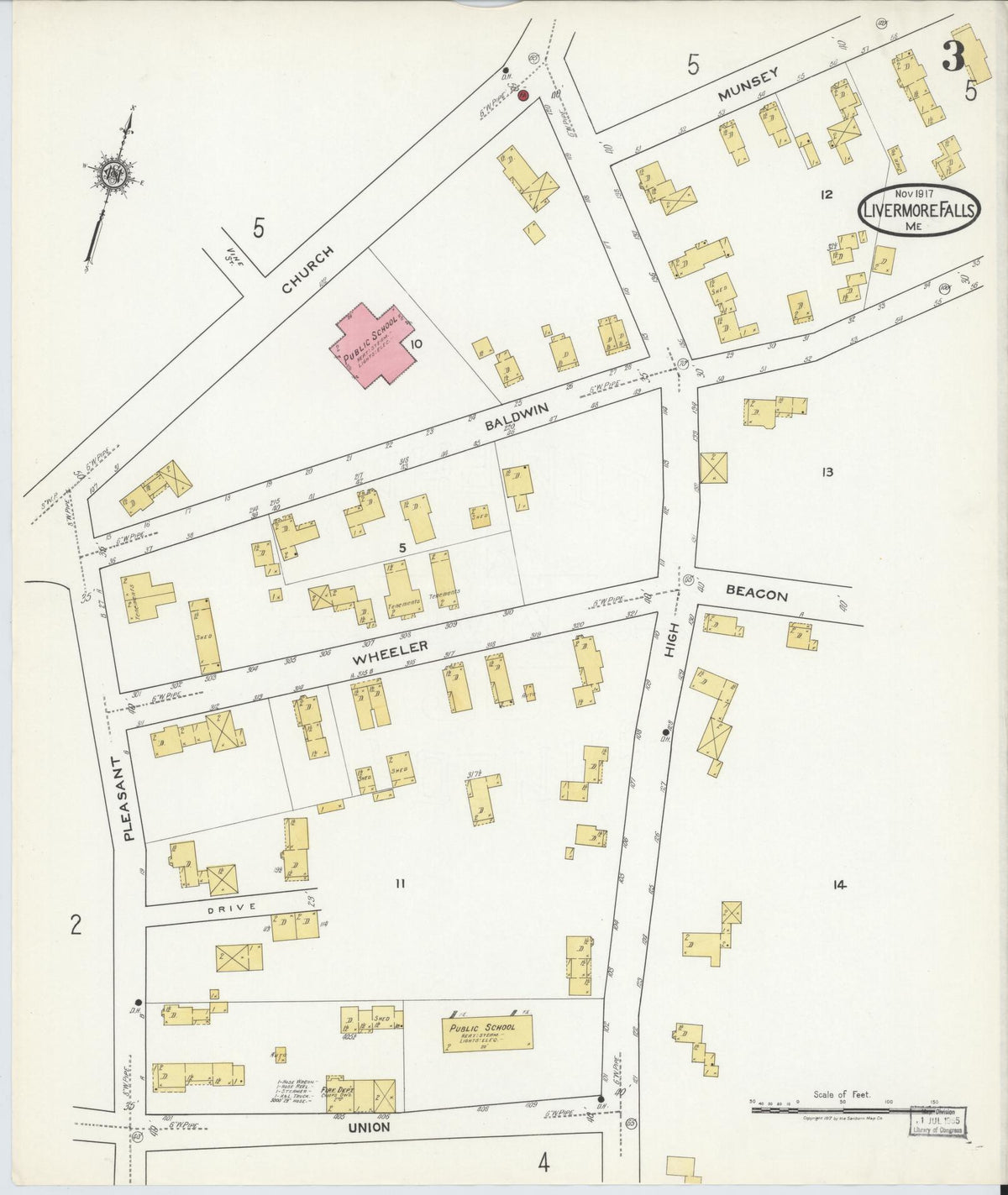 Sanborn Fire Insurance Map from Livermore Falls, Androscoggin County, Maine (1917), Sheet #0003 - Complete Map Set gallery image, historic Sanborn map, vintage wall art, Maine Maine