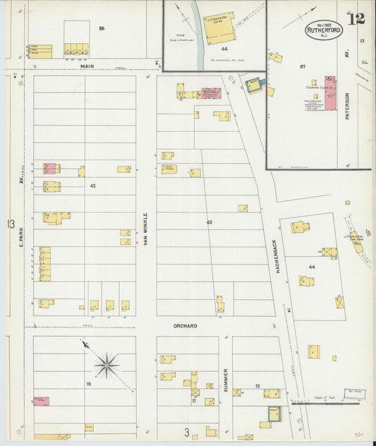 Sanborn Fire Insurance Map from Rutherford, Bergen County, New Jersey (1902), Sheet #0012 - Historic Sanborn Fire Insurance Map Print, vintage old map wall art, antique decor, genealogy gift, New Jersey New Jersey map