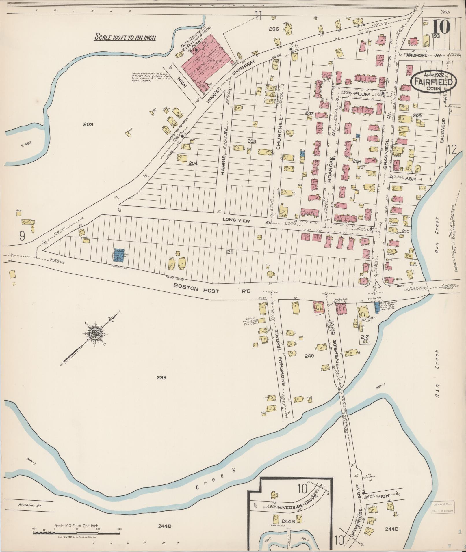 Sanborn Fire Insurance Map from Fairfield, Fairfield County, Connecticut (1922), Sheet #0010 - Complete Map Set gallery image, historic Sanborn map, vintage wall art, Connecticut Connecticut