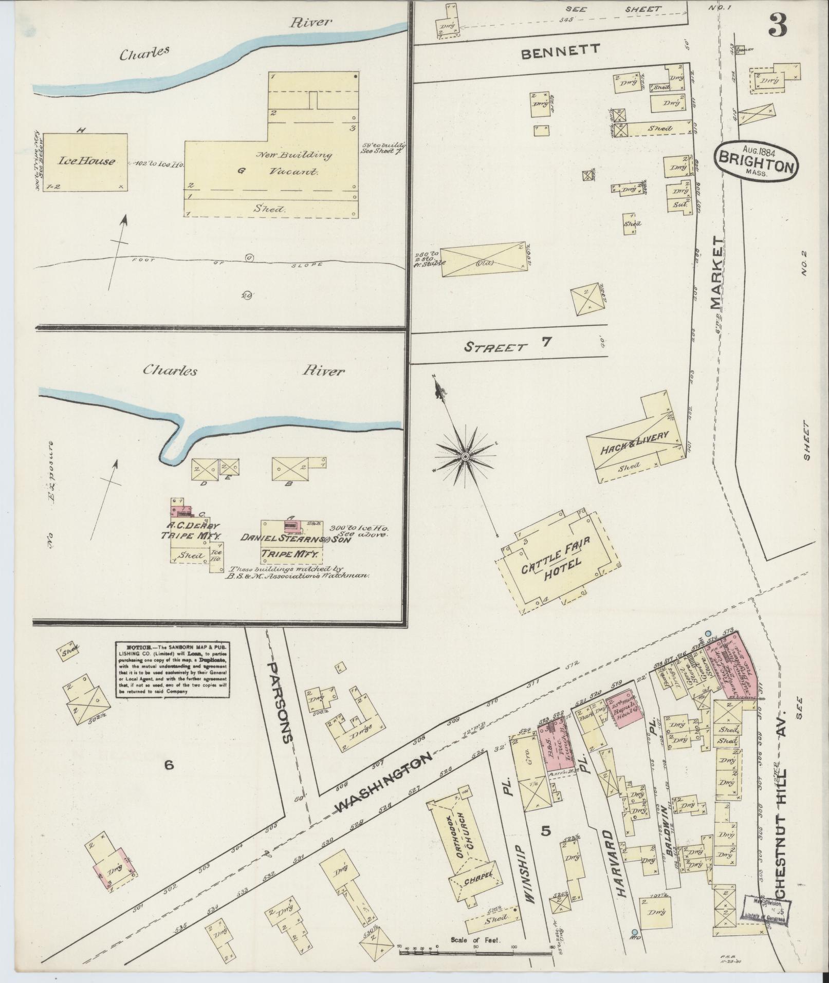 Sanborn Fire Insurance Map from Brighton, Suffolk County, Massachusetts (1884), Sheet #0003 - Complete Map Set gallery image, historic Sanborn map, vintage wall art, Massachusetts Massachusetts