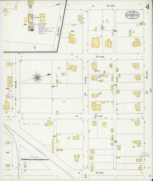 Sanborn Fire Insurance Map from Ardmore, Carter County, Oklahoma (1903), Sheet #0004 - Historic Sanborn Fire Insurance Map Print, vintage old map wall art, antique decor, genealogy gift, Oklahoma Oklahoma map