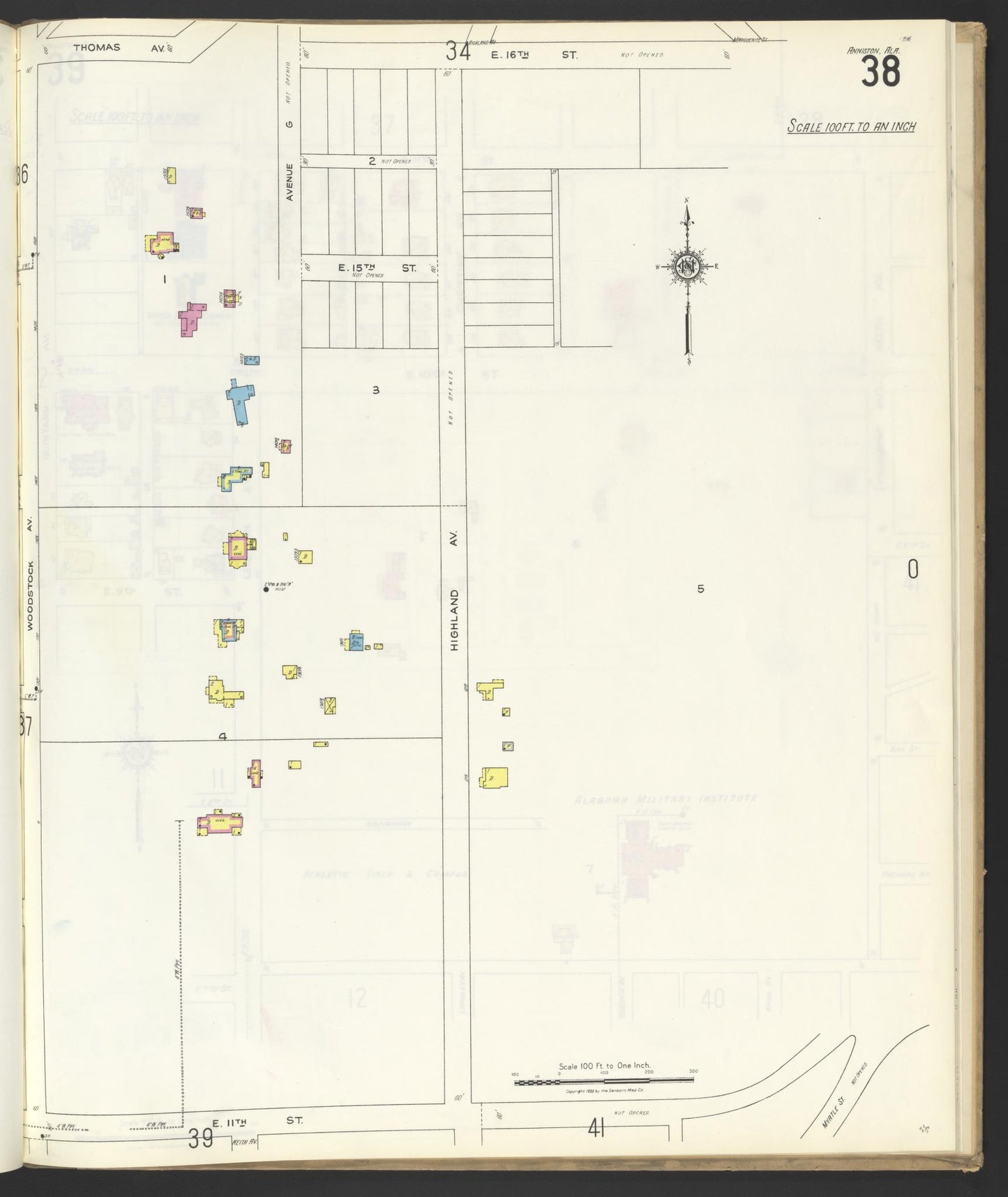 Sanborn Fire Insurance Map from Anniston, Calhoun County, Alabama (1925), Sheet #0038 - Complete Map Set gallery image, historic Sanborn map, vintage wall art, Alabama Alabama