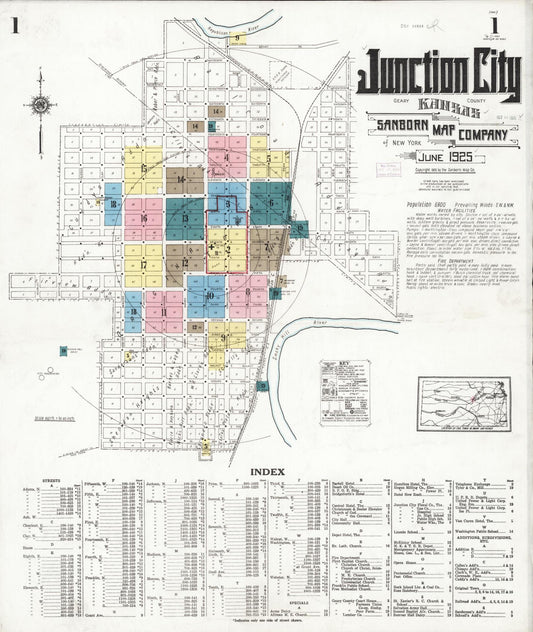 Sanborn Fire Insurance Map from Junction City, Geary County, Kansas (1925), Sheet #0001 - Complete Map Set gallery image, historic Sanborn map, vintage wall art, Kansas Kansas