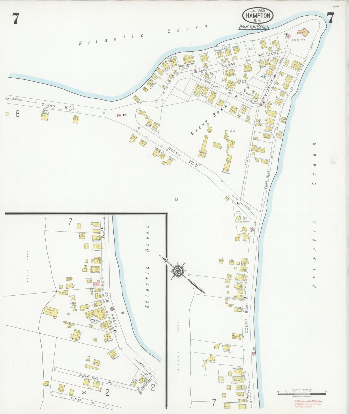 Sanborn Fire Insurance Map from Hampton, Rockingham County, New Hampshire (1930), Sheet #0007 - Complete Map Set gallery image, historic Sanborn map, vintage wall art, New Hampshire New Hampshire