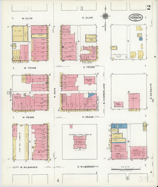 Sanborn Fire Insurance Map from Vernon, Wilbarger County, Texas (1920), Sheet #0002 - Historic Sanborn Fire Insurance Map Print, vintage old map wall art, antique decor, genealogy gift, Texas Texas map