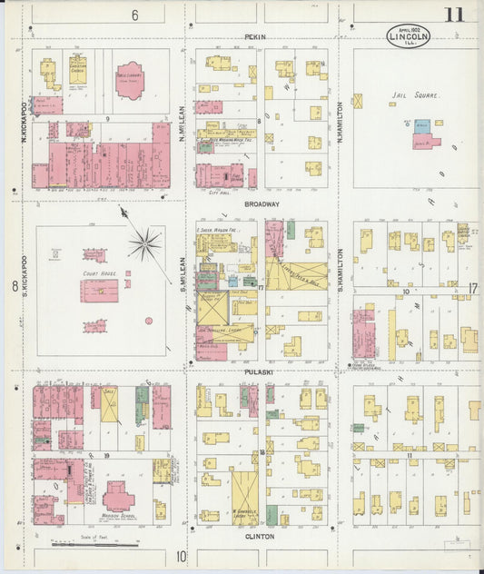 Sanborn Fire Insurance Map from Lincoln, Logan County, Illinois (1902), Sheet #0011 - Historic Sanborn Fire Insurance Map Print, vintage old map wall art, antique decor, genealogy gift, Illinois Illinois map