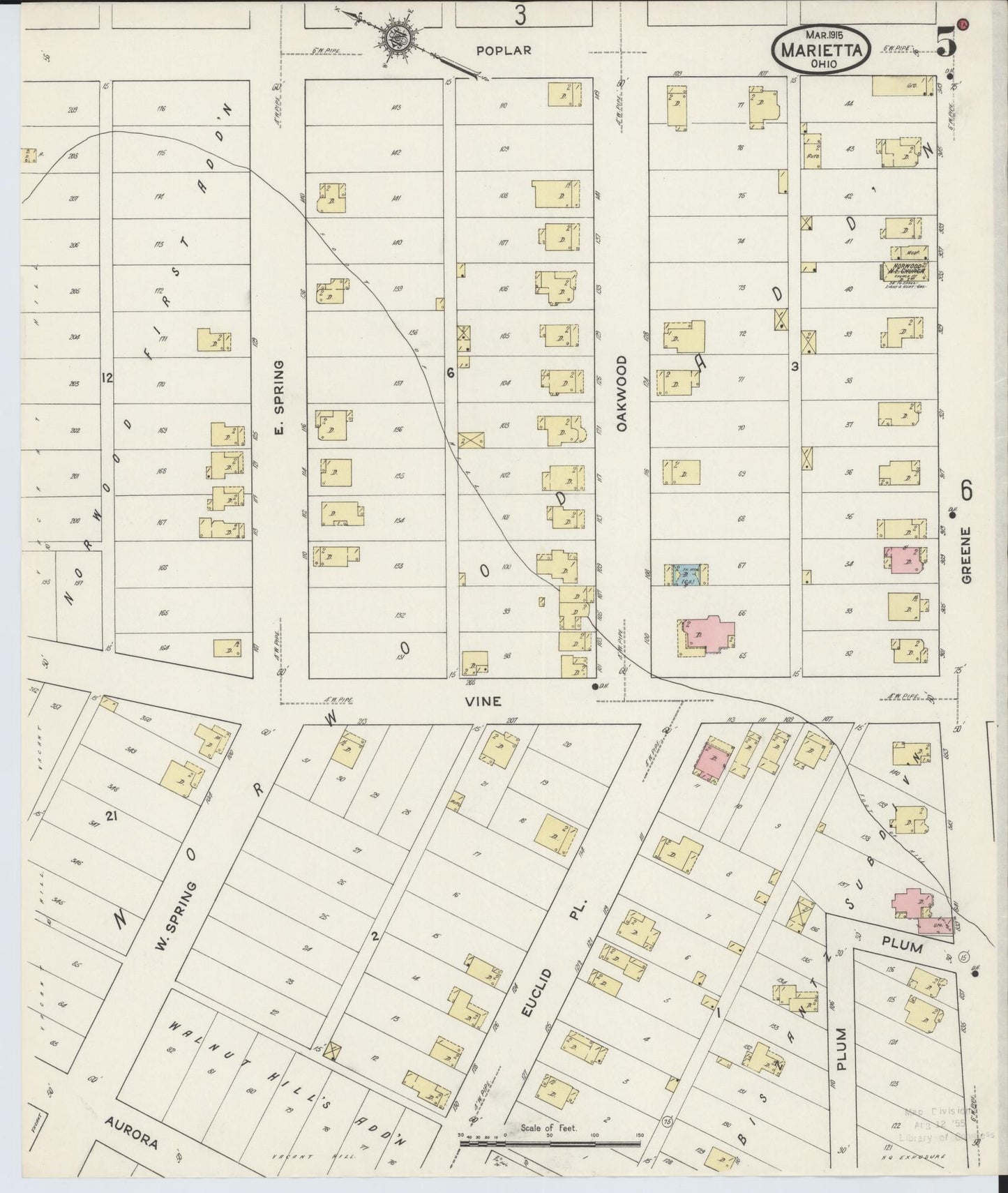 Sanborn Fire Insurance Map from Marietta, Washington County, Ohio (1915), Sheet #0005 - Historic Sanborn Fire Insurance Map Print, vintage old map wall art, antique decor, genealogy gift, Ohio Ohio map