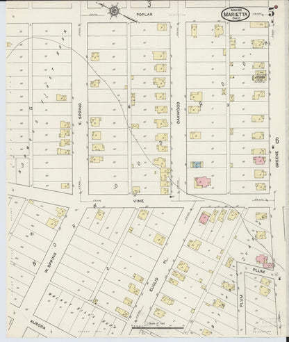 Sanborn Fire Insurance Map from Marietta, Washington County, Ohio (1915), Sheet #0005 - Historic Sanborn Fire Insurance Map Print, vintage old map wall art, antique decor, genealogy gift, Ohio Ohio map
