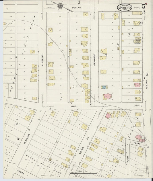 Sanborn Fire Insurance Map from Marietta, Washington County, Ohio (1915), Sheet #0005 - Historic Sanborn Fire Insurance Map Print, vintage old map wall art, antique decor, genealogy gift, Ohio Ohio map