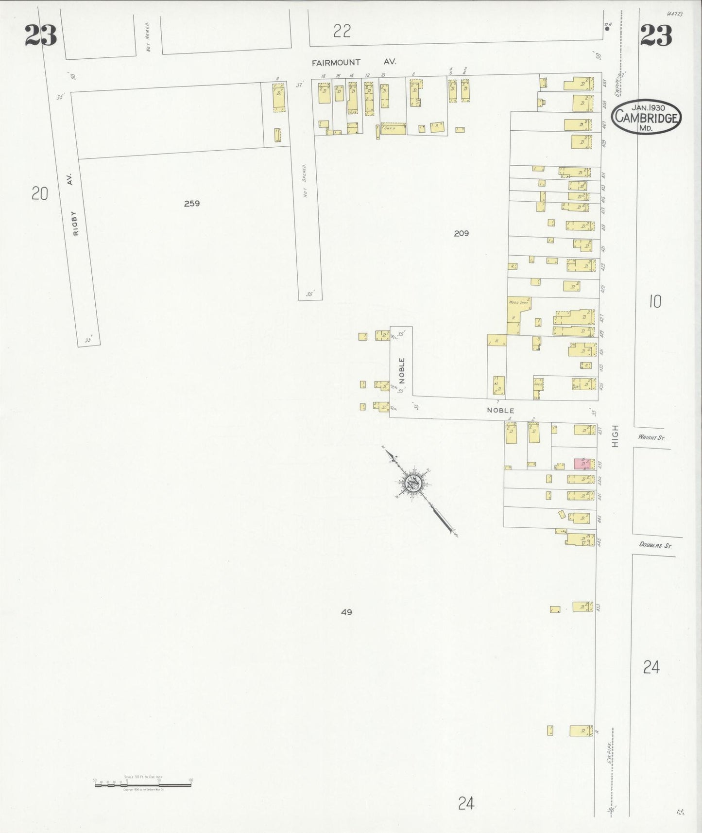 Sanborn Fire Insurance Map from Cambridge, Dorchester County, Maryland (1930), Sheet #0023 - Complete Map Set gallery image, historic Sanborn map, vintage wall art, Maryland Maryland