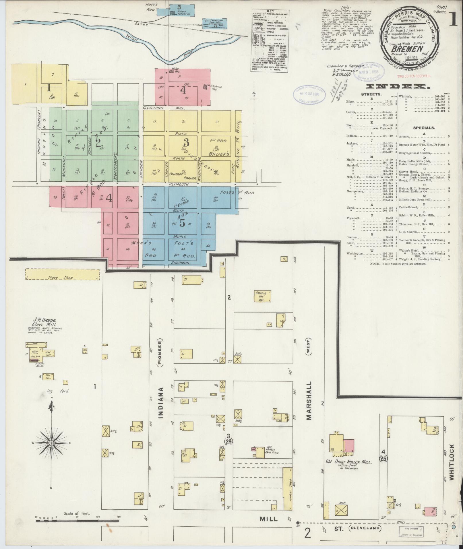 Sanborn Fire Insurance Map from Bremen, Marshall County, Indiana (1898), Sheet #0001 - Complete Map Set gallery image, historic Sanborn map, vintage wall art, Indiana Indiana