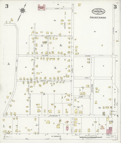 Sanborn Fire Insurance Map from Chapel Hill, Orange County, North Carolina (1925), Sheet #0003 - Complete Map Set gallery image, historic Sanborn map, vintage wall art, North Carolina North Carolina