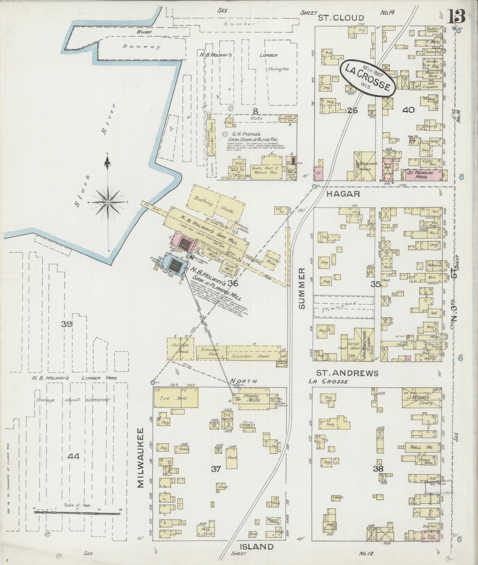 Sanborn Fire Insurance Map from La Crosse, La Crosse County, Wisconsin (1887), Sheet #0013 - Historic Sanborn Fire Insurance Map Print, vintage old map wall art, antique decor, genealogy gift, Wisconsin Wisconsin map