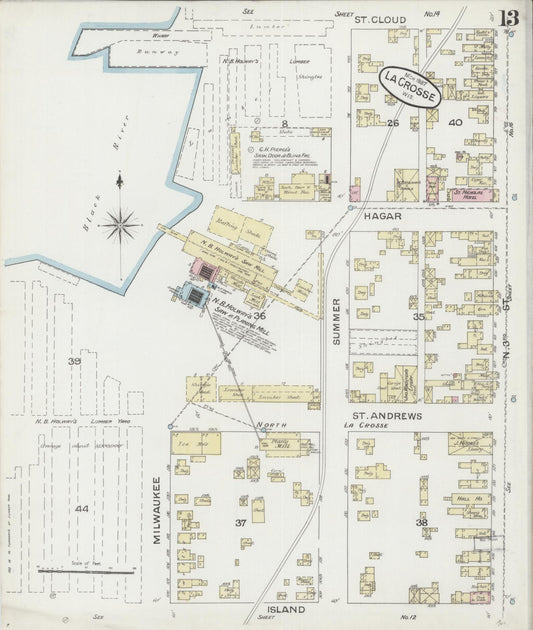 Sanborn Fire Insurance Map from La Crosse, La Crosse County, Wisconsin (1887), Sheet #0013 - Historic Sanborn Fire Insurance Map Print, vintage old map wall art, antique decor, genealogy gift, Wisconsin Wisconsin map