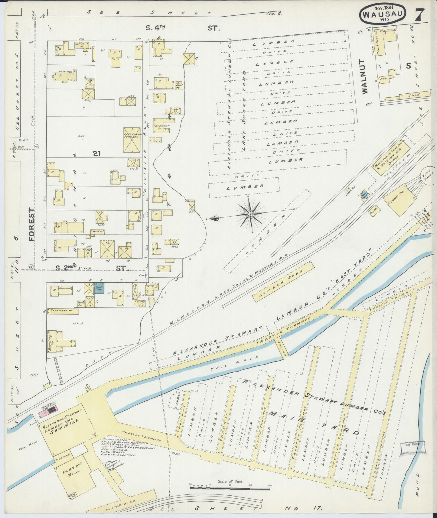 Sanborn Fire Insurance Map from Wausau, Marathon County, Wisconsin (1891), Sheet #0007 - Complete Map Set gallery image, historic Sanborn map, vintage wall art, Wisconsin Wisconsin