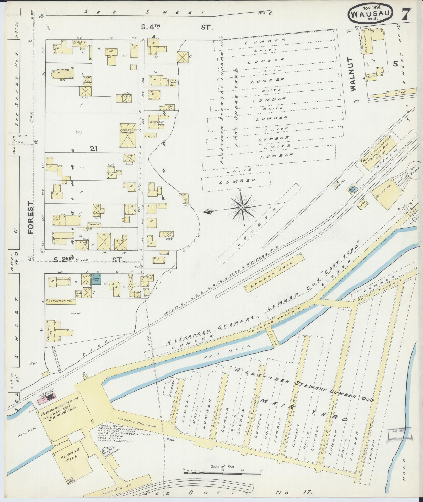 Sanborn Fire Insurance Map from Wausau, Marathon County, Wisconsin (1891), Sheet #0007 - Complete Map Set gallery image, historic Sanborn map, vintage wall art, Wisconsin Wisconsin