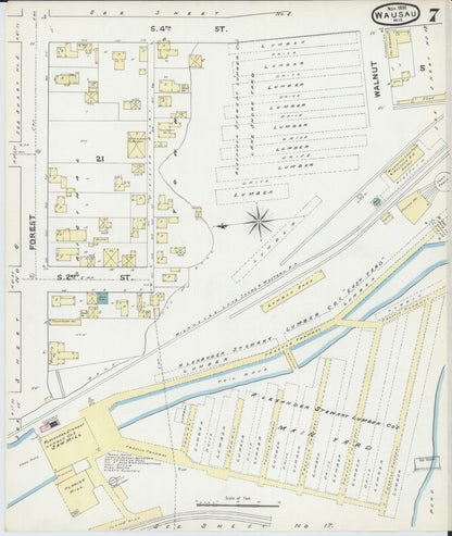 Sanborn Fire Insurance Map from Wausau, Marathon County, Wisconsin (1891), Sheet #0007 - Complete Map Set gallery image, historic Sanborn map, vintage wall art, Wisconsin Wisconsin