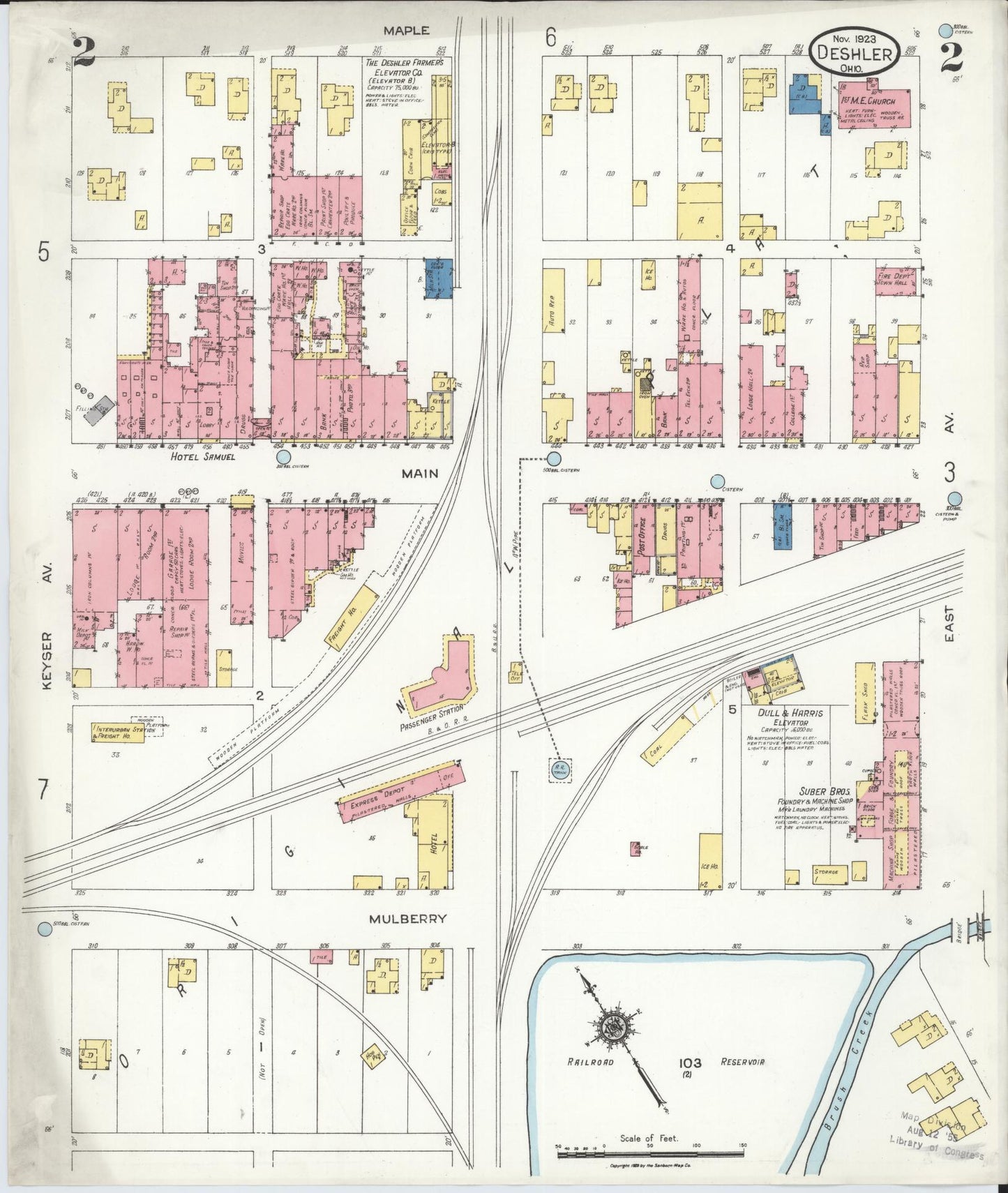Sanborn Fire Insurance Map from Deshler, Henry County, Ohio (1923), Sheet #0002 - Historic Sanborn Fire Insurance Map Print, vintage old map wall art, antique decor, genealogy gift, Ohio Ohio map
