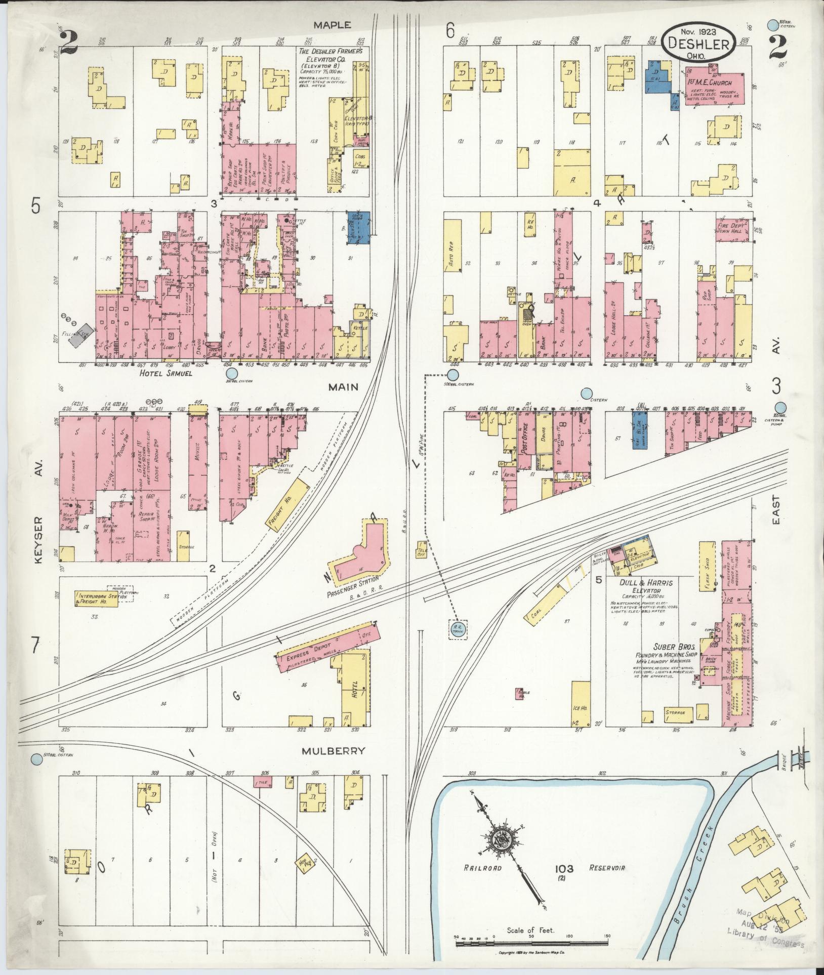Sanborn Fire Insurance Map from Deshler, Henry County, Ohio (1923), Sheet #0002 - Historic Sanborn Fire Insurance Map Print, vintage old map wall art, antique decor, genealogy gift, Ohio Ohio map