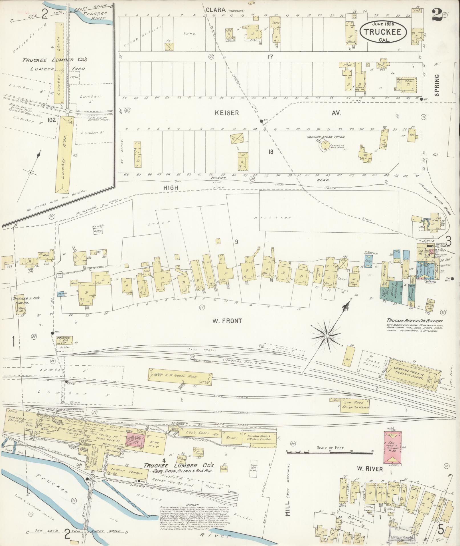 Sanborn Fire Insurance Map from Truckee, Nevada County, California (1898), Sheet #0002 - Complete Map Set gallery image, historic Sanborn map, vintage wall art, California California