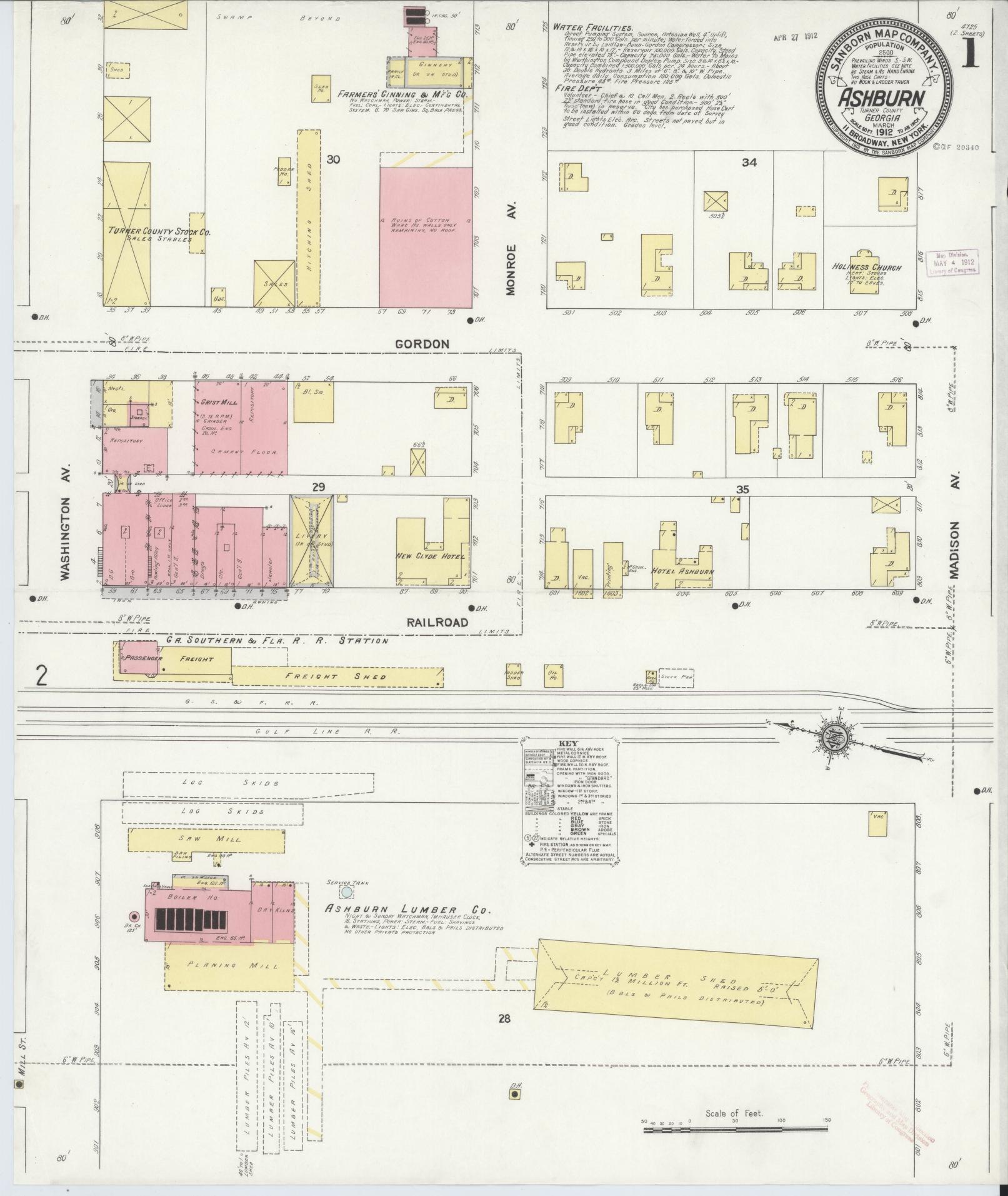 Sanborn Fire Insurance Map from Ashburn, Turner County, Georgia. (1912) – Historic Sanborn Fire Insurance Map Print