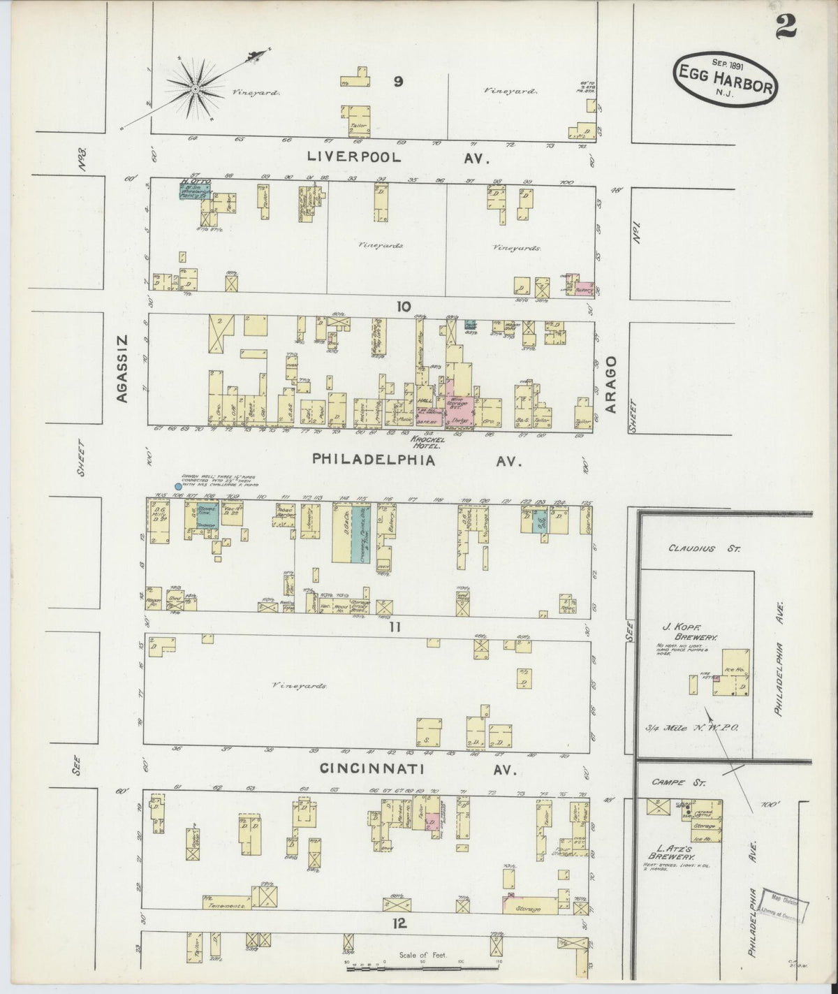 Sanborn Fire Insurance Map from Egg Harbor City, Atlantic County, New Jersey (1891), Sheet #0002 - Historic Sanborn Fire Insurance Map Print, vintage old map wall art, antique decor, genealogy gift, New Jersey New Jersey map