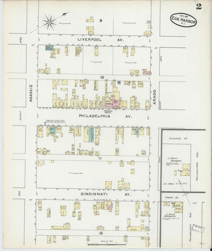 Sanborn Fire Insurance Map from Egg Harbor City, Atlantic County, New Jersey (1891), Sheet #0002 - Historic Sanborn Fire Insurance Map Print, vintage old map wall art, antique decor, genealogy gift, New Jersey New Jersey map