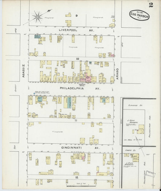 Sanborn Fire Insurance Map from Egg Harbor City, Atlantic County, New Jersey (1891), Sheet #0002 - Historic Sanborn Fire Insurance Map Print, vintage old map wall art, antique decor, genealogy gift, New Jersey New Jersey map