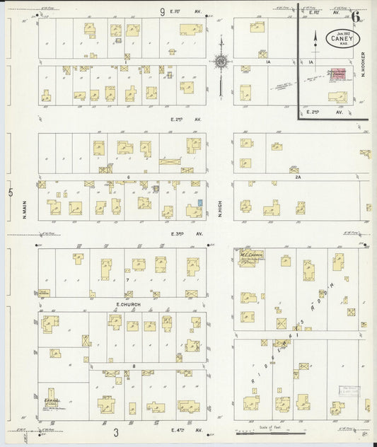 Sanborn Fire Insurance Map from Caney, Montgomery County, Kansas (1912), Sheet #0006 - Historic Sanborn Fire Insurance Map Print, vintage old map wall art, antique decor, genealogy gift, Kansas Kansas map